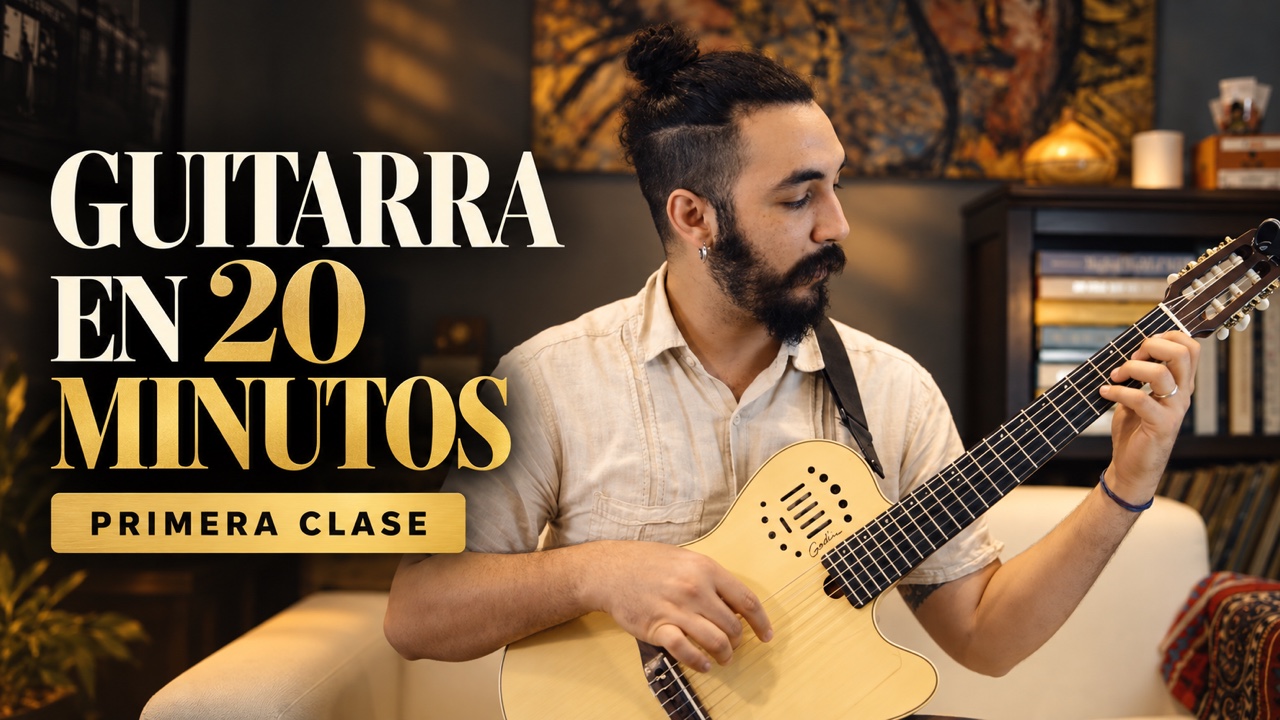 Ricky Castillo tocando guitarra y el título Guitarra en 20 minutos